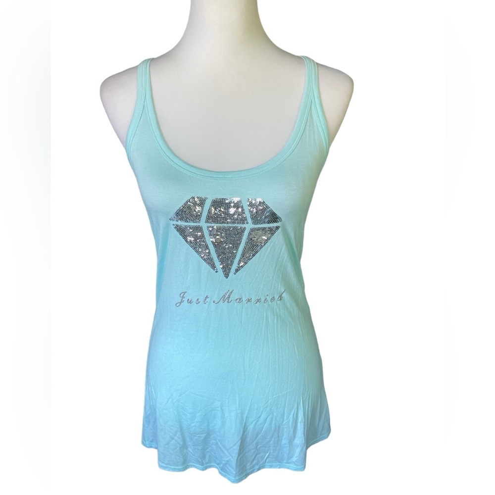 Victoria's Secret I Do Aqua Just Married Silver Sequin Racerback Tank, Large